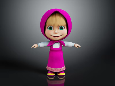 Cartoon Little Girl In Pink Hooded Cloak And Apron With White Sleeves And Yellow Shoes 3d model