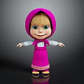 Cartoon Little Girl In Pink Hooded Cloak And Apron With White Sleeves And Yellow Shoes