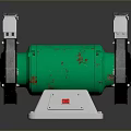 Green Bench Grinder With Double Grinding Wheels Silver Base And Red Button 3d model