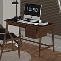 Organized Modern Workspace With Wooden Desk Computer Lamp Chair And Blinds