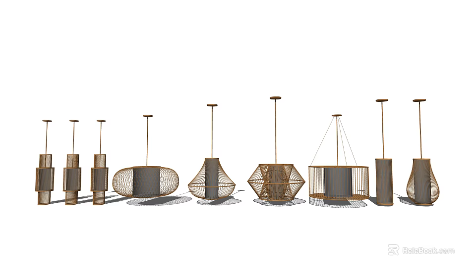 Modern Chandeliers In A Row With Diverse Creative Designs And Shapes 3d model 