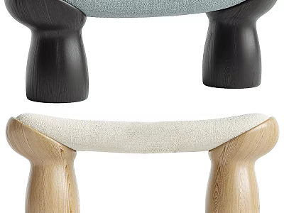 Stylish Modern Sofa Stool With Curved Wooden Legs And Soft Fabric Cushion 3d model