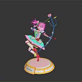 Pink Hair Girl Figure With Pink White Dress Rose Staff Pink Base And Gold Trim