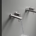 Wall Mounted Faucets With Flowing Water Installed On Gray Wall Surface 3d model