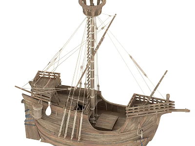Wooden Sailing Ship Model Detailed Structure With Tall Mast Ropes And Wooden Deck Details 3d model