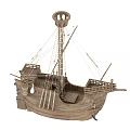 Wooden Sailing Ship Model Detailed Structure With Tall Mast Ropes And Wooden Deck Details