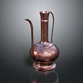 Copper Decorative Ewer With Intricate Floral Engravings And Long Spout