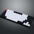 Mechanical Keyboard With Black White Design And Orange Accent Key For Office And Gaming Use