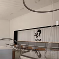 Modern Milk Tea Shop Interior With Round Tables Chairs And Brand Logo
