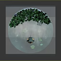 Cute Reptile with Yellow Eyes in Rain Green Leaves Misty Water Lily Pads