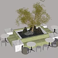 Public Chairs In Modern Outdoor Seating Space With Central Tree Stones And Round Tables