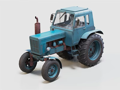 Old Blue Vintage Tractor With Large Wheels Classic Design And Retro Appearance 3d model