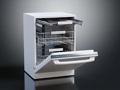 Modern White Dishwasher With Open Door Showing Interior Racks And Control Panel 3d model