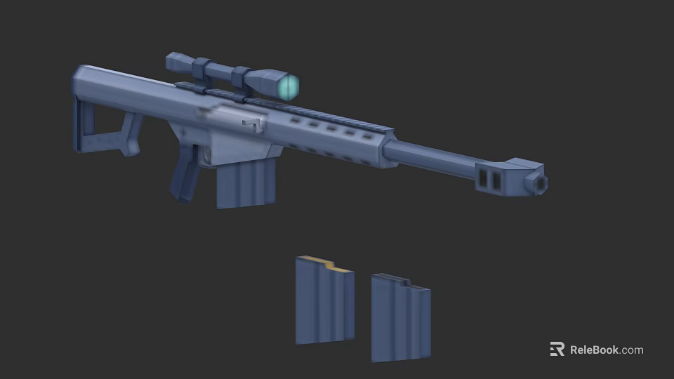 Tactical Sniper Rifle With Mounted Scope And Two Detachable Magazines 3d model 