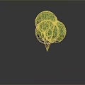 Decorative Green Plant with Two Round Canopies and Brown Trunk Isolated on Gray Background
