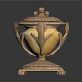 Ornate Golden Sculpture Carving With Intricate Details Decorative Lid And Square Base