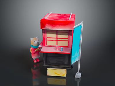 Colorful Street Kiosk With Red Roof Counter Windows And Animal Figure 3d model