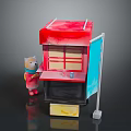 Colorful Street Kiosk With Red Roof Counter Windows And Animal Figure