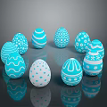 Easter Bunny Themed Colorful Blue White Eggs With Star Wave Striped Patterns On Black Background