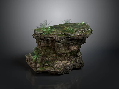 Natural Wooden Stone Decorative Structure Featuring Moss And Small Plants On Surface 3d model