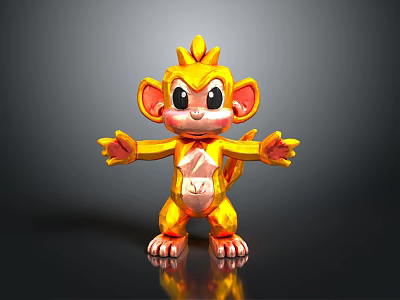 Golden Monkey Figurine Cartoon Character Standing Pose With Open Arms Shiny Surface 3d model