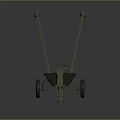 Vintage Military Field Artillery Gun with Long Cannon Barrel Green Gun Carriage and Wheels