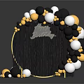 Luxurious Event Entrance With Black Gold Silver Balloons Gold Decorative Letters And Tassel Decorations