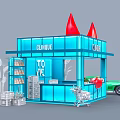 Fun Clinique Store Blue Building Red Horns Green Vintage Car Shopping Cart And Flowers