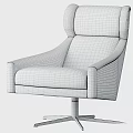 Modern Gray Textured Fabric Leisure Chair With High Back Armrests And Metal Swivel Base