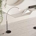 Modern Arched Floor Lamp With White Shade Black Base In Interior With Green Plants