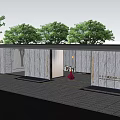 Elegant Modern Entrance Gate With Marble Walls Person In Red And Surrounding Trees
