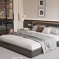 Modern Bedroom With Double Bed Upholstered Headboard Neutral Bedding And Framed Wall Art