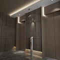 Modern Elevator Hallway Design With Wooden Panel Walls And Recessed Lighting