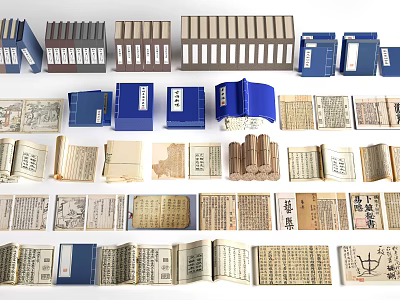 Vintage And Modern Books Collection With Open Pages And Colorful Covers 3d model