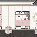 Modern Wardrobe Design With Pink And White Panels Built in Lighting Open Shelves And Decorative Plants