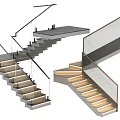 Modern Staircase Design With Glass Railing Metal Handrail And Wooden Steps