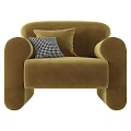 Comfortable Brown Velvet Single Sofa With Armrest And Checkered Cushion 3d model