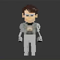 Pixel Style Character Model With Armor In Standing Pose On Black Background 3d model