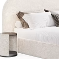 Modern Upholstered Bed With Decorative Pillows Bedside Table And Soft Linen Bedding 3d model