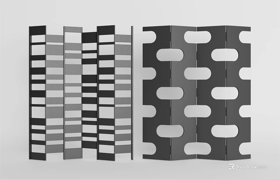 Modern Room Divider With Striped Pattern And Oval Cutout Design For Interior Decor 3d model