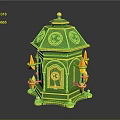 Green And Yellow Decorative Ornamental Structure With Dome Circular Patterns Door And Yellow Accents