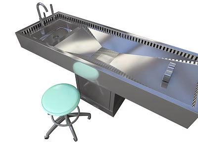 Stainless Steel Medical Instrument Washing Station With Sink Faucet And Operational Table 3d model