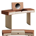 Modern Sleek Dressing Table with Wooden Top Beige Drawers and Round Mirror Design