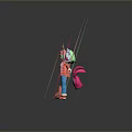 Vibrant Game Movie Character In Red Outfit With Pet And Colorful Neon Lights On Platform