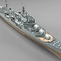 Historical Warship With Gray Hull Brown Bottom And Military Superstructure Details