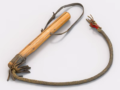 Household Item With Wooden Handle Leather Rope And Red Decorative Accent 3d model