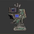 Retro Robot Made With Multiple Vintage TV Screens Tracked Base And Antenna