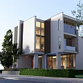 Modern Detached Villa With White Facade Large Glass Windows And Surrounding Greenery