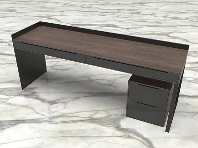 Modern Home Office Desk With Wooden Top Black Frame And Storage Drawers 3d model