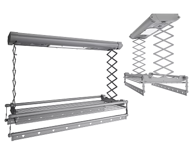 Ceiling Mounted Retractable Clothes Drying Rack With Folding Rails And Steel Chains 3d model